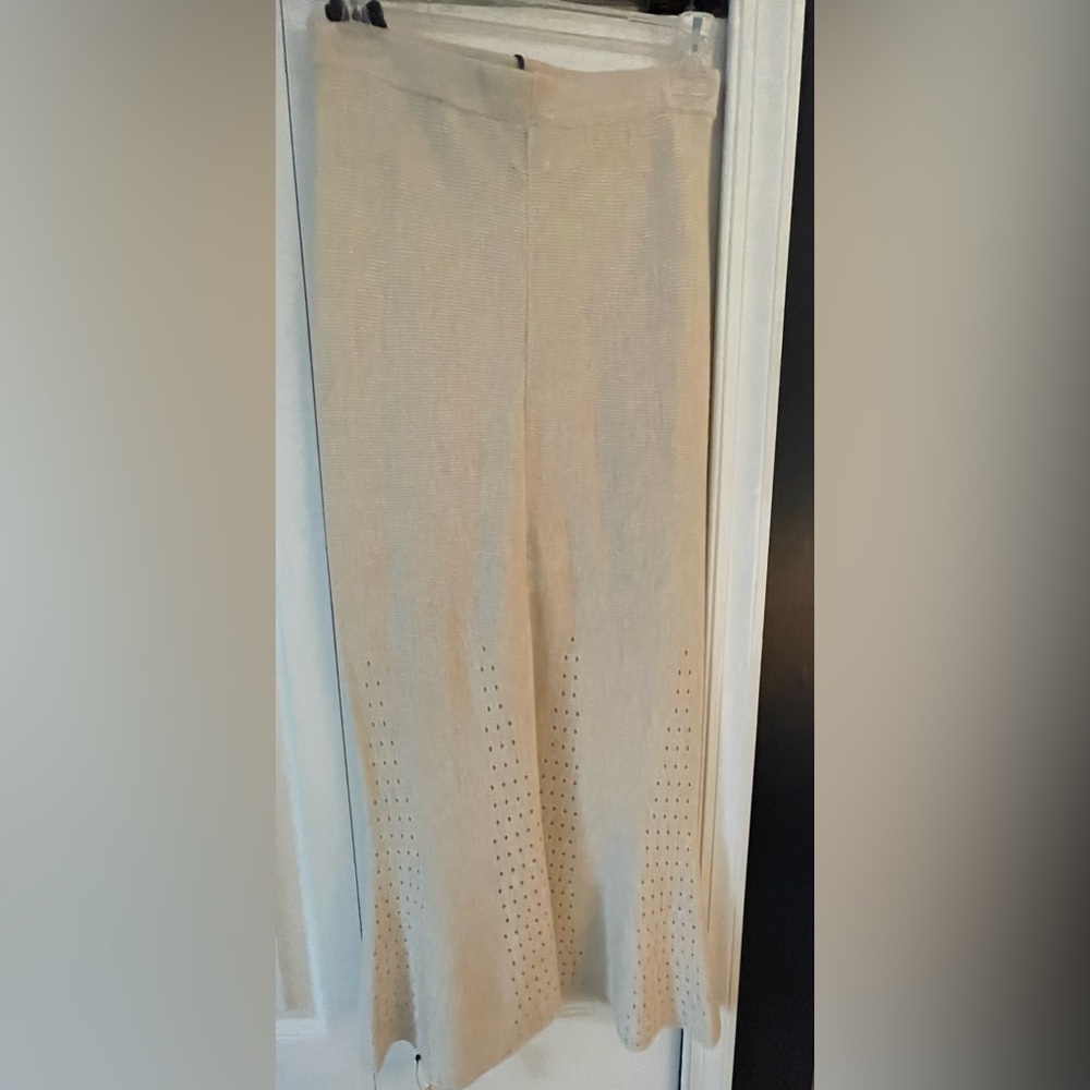 Iris & Ink  Pointelle Midi Skirt Ivory Knit